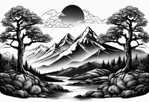 Three mountains three trees with roots tattoo idea
