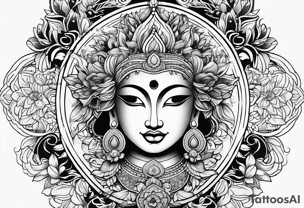 Hippy Buddhist feminine floral tattoo idea