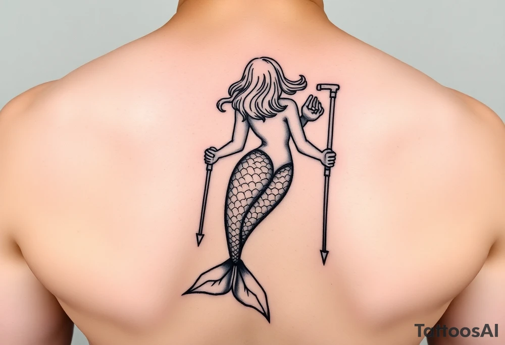 Mermaid with crutches tail tattoo idea