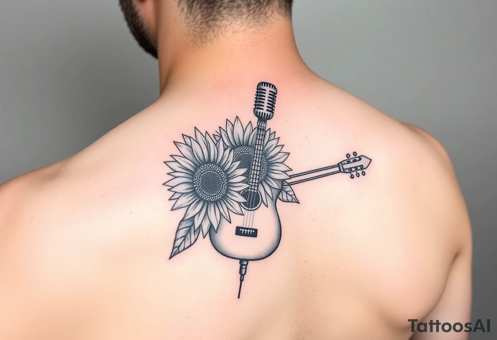 sunflower guitar music notes microphone tattoo idea