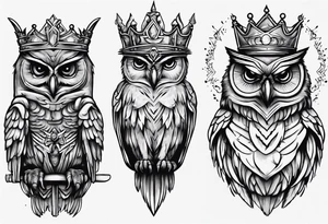 Wise Crowned Owl looking to the rights tattoo idea