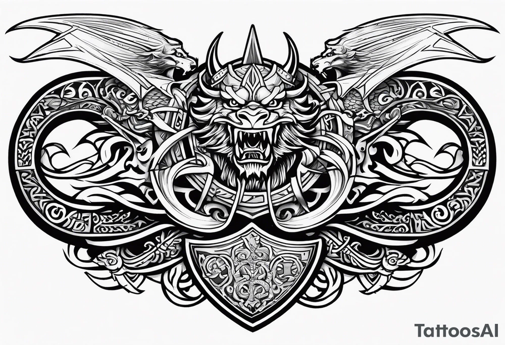 Valhalla sword shield viking ship dragon head tattoo idea Valhalla sword shield viking ship dragon head tattoo idea