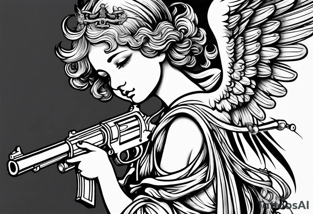 Cherub angel with a gun in the sky tattoo idea