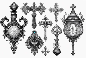 Kingdom hearts keyblade in a Felix felicis potion bottle tattoo idea