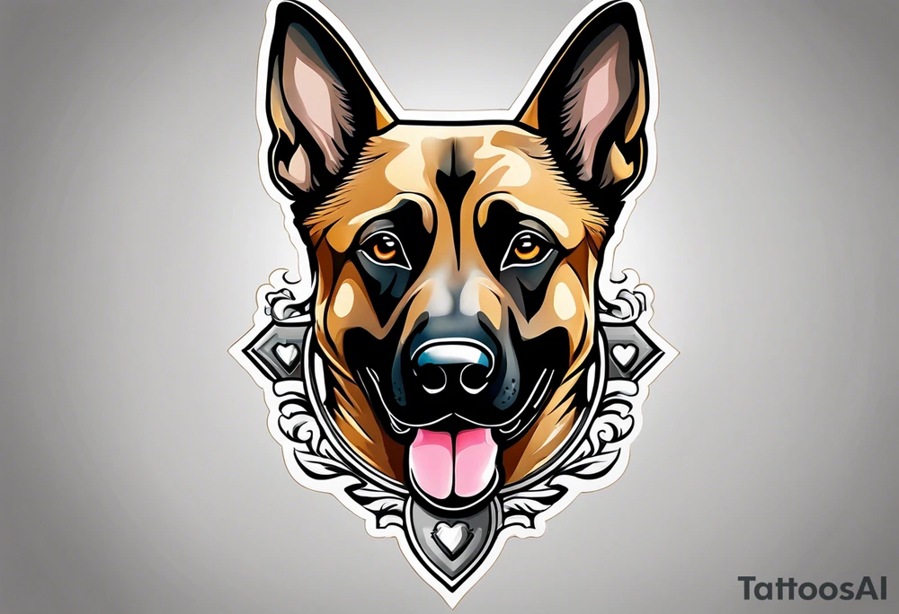Belgian Malinois dog   Front facing with a badge tattoo idea