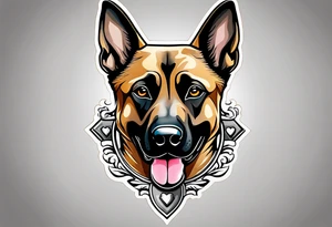 Belgian Malinois dog   Front facing with a badge tattoo idea