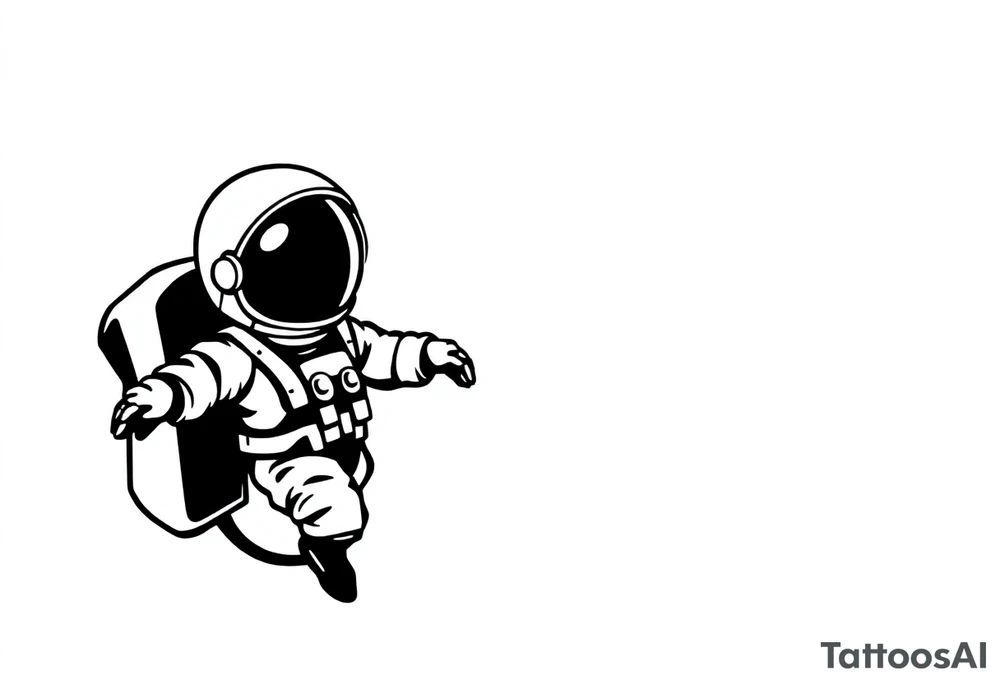 A silhouette stencil style drawing of a cute astronaut tattoo idea