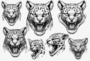 cybernetic ocelot full body teeth showing tattoo idea