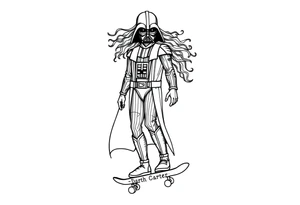 Skateboarding TALL Darth Vader with long kinky curly hair
WORDS in star wars font "Darth Carter"
12/29/88-01/06/24 tattoo idea