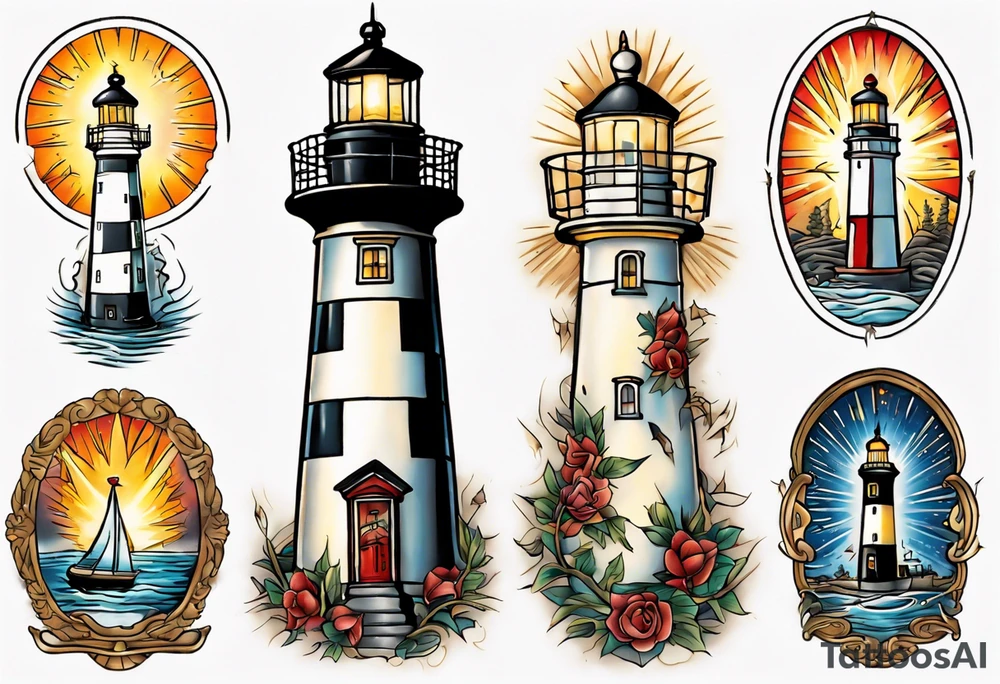 tattoo of a light house shining its light on an angel tattoo idea
