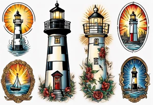 tattoo of a light house shining its light on an angel tattoo idea