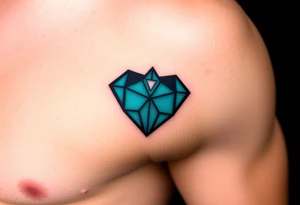 A geometric-style paw heart, composed of sharp angular lines in shades of black and dark teal, creating a modern, edgy look tattoo idea