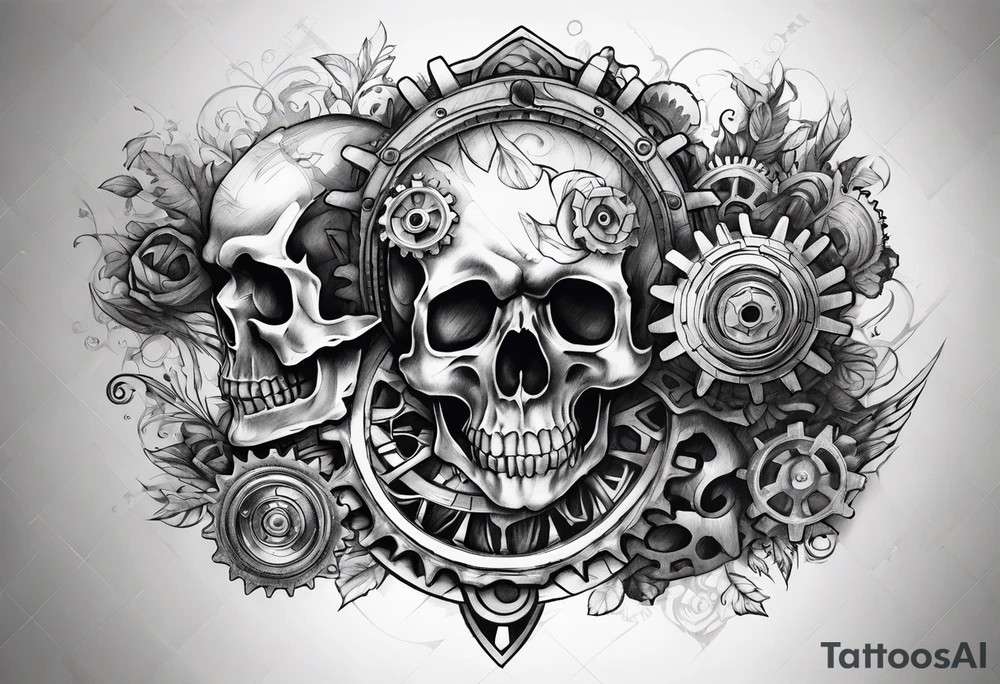 Gears and skulls tattoo idea