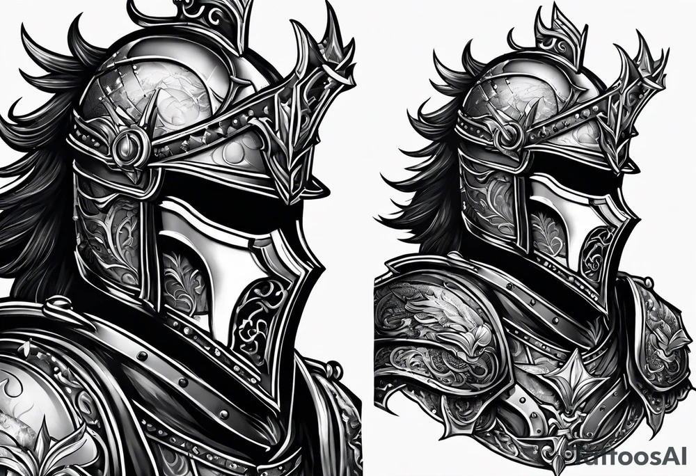 knight with heavy armor with clock and less detail tattoo idea