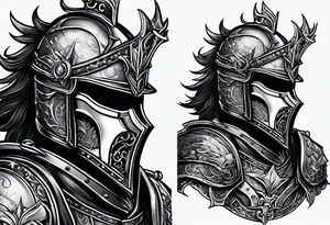 knight with heavy armor with clock and less detail tattoo idea