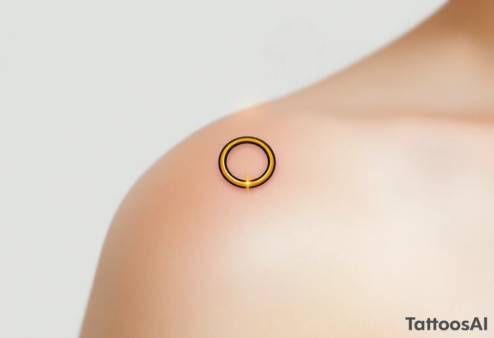 A golden wedding ring floating within an angelic halo, glowing softly. tattoo idea
