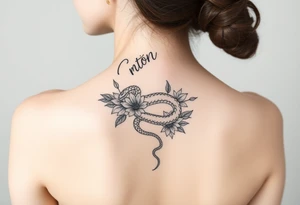 Snake wrapping around the spine with florals tattoo idea