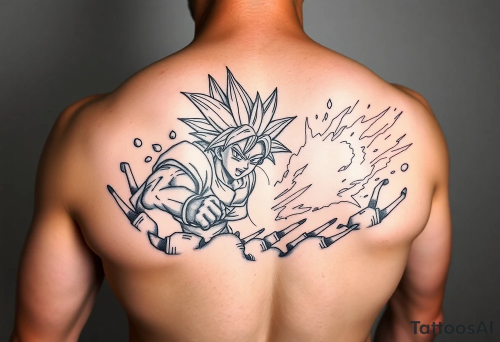 legendary dragonball z scene with energy aura and power effects tattoo idea