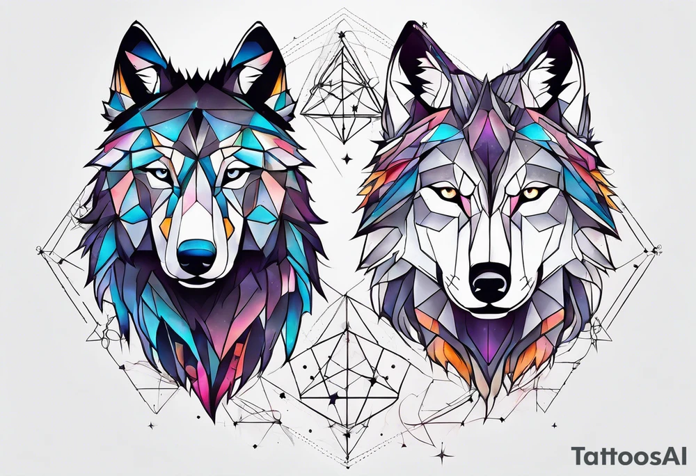 Constellation, two animal wolf, géométric tattoo idea