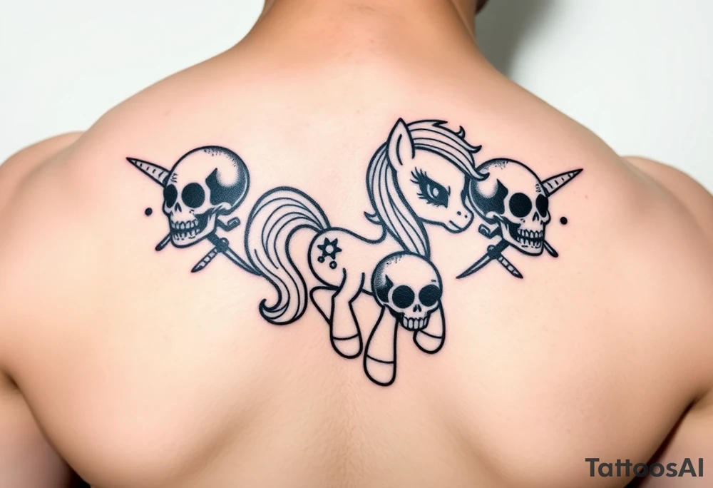 Demonic my little pony with skulls tattoo idea