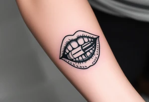 A set of lips snarling with 50cal round between teeth tattoo idea