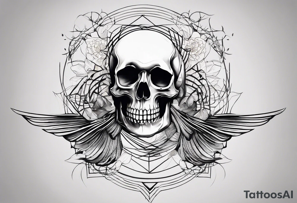 Minimalistic tattoo design that symbolizes the lyric "the lines you're afraid of are all made up". it can include a skeleton dancing on lines. tattoo idea