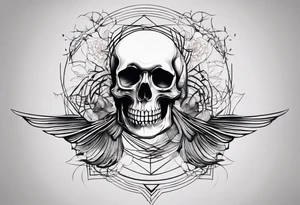 Minimalistic tattoo design that symbolizes the lyric "the lines you're afraid of are all made up". it can include a skeleton dancing on lines. tattoo idea