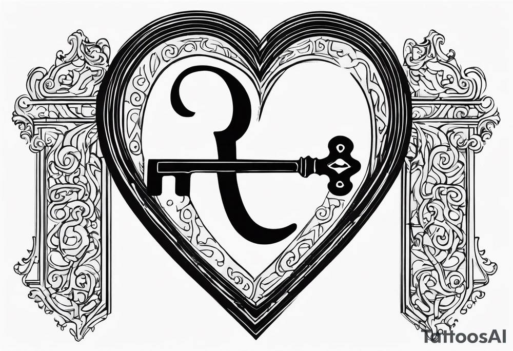 The word KEYRA made as a heart shaped antique key with the two teeth being the alphabetical letter RA tattoo idea