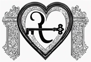 The word KEYRA made as a heart shaped antique key with the two teeth being the alphabetical letter RA tattoo idea