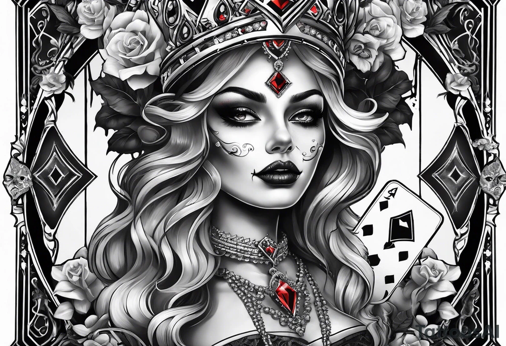 Zombie Queen of diamonds add skulls tattoo idea