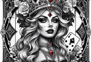 Zombie Queen of diamonds add skulls tattoo idea