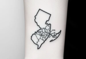 NJ shore map with Middletown Township, Long Branch, Asbury Park and Oakhurst tagged in tattoo idea