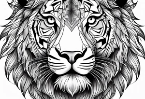 tigers head faded into a lions head with a viking tattoo idea