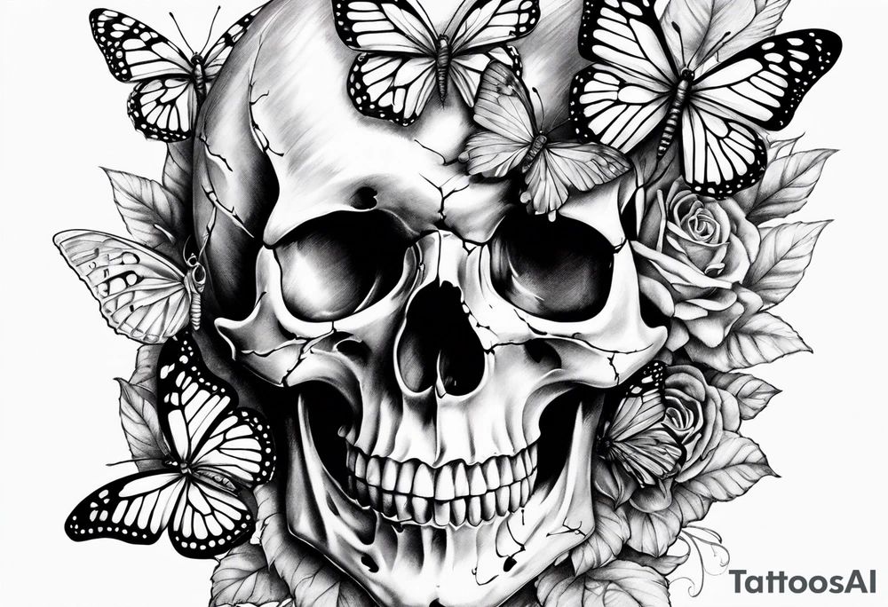 skull & butterflies tattoo idea