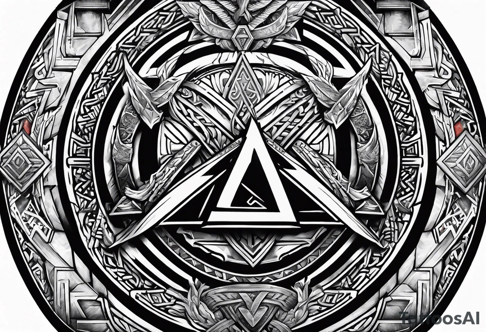 Valhalla  round 
shield axe sword valknut tattoo idea