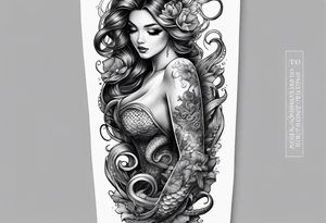 Leg sleeve with mermaid and octopus tattoo idea