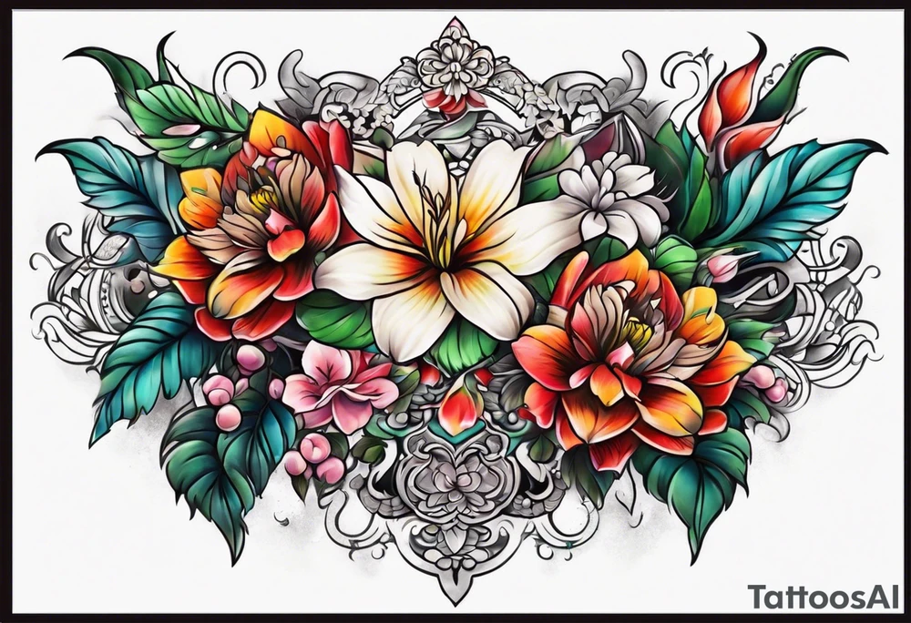 Flower chest piece tattoo idea