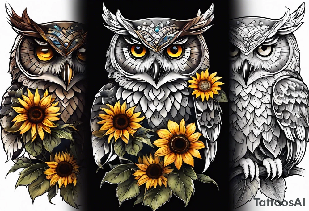 Sleeve with a owl sunflower and butterfly tattoo idea