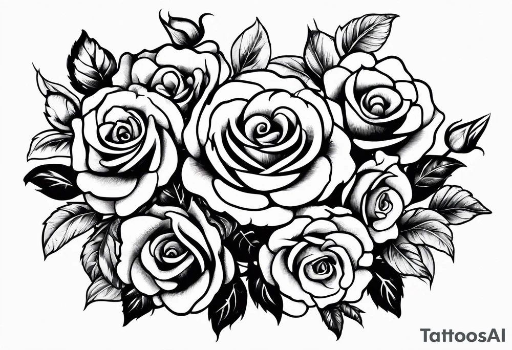 roses and violets in a bunch tattoo idea
