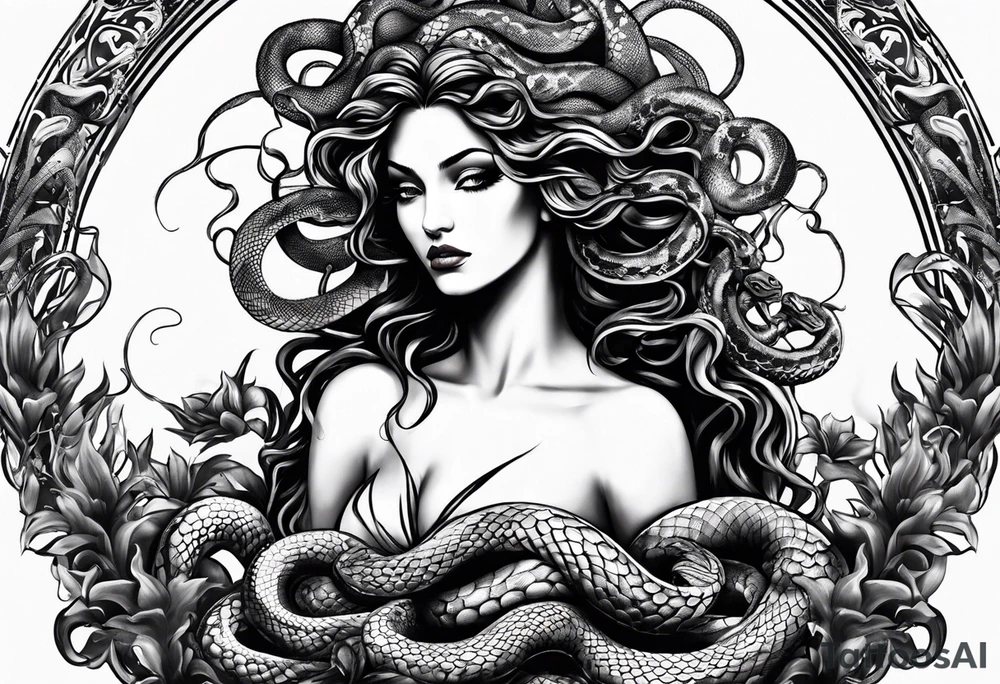 beautiful but mysterious medusa with the snakes clearly showing tattoo idea