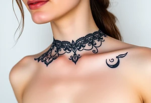 A black lace border wrapping around the collarbone, creating a sophisticated and timeless look tattoo idea