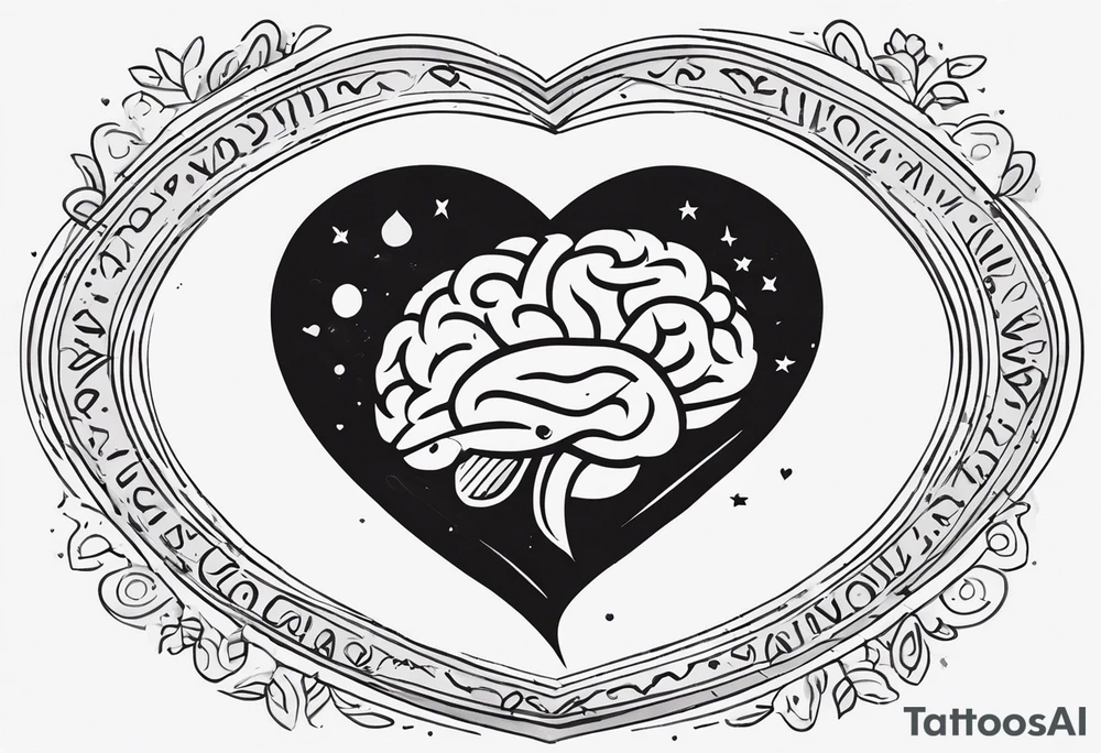 Brain, heart sign, love, heart break makes you strong, worth it, pain makes you stronger, strength with small aspects of plane, travel, wanderlust, cultures, passion, growth, family inside the heart tattoo idea