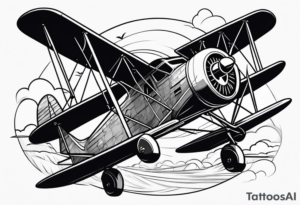 sketch of adventure plane in perspective from the bottom tattoo idea