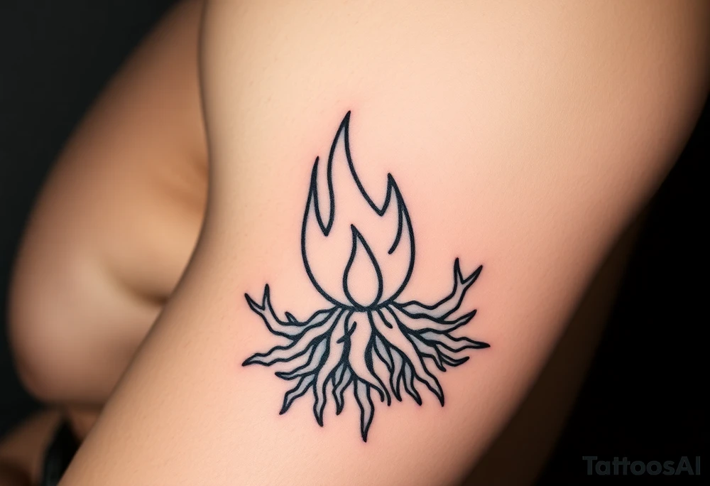 a round flame in a prison of 
roots tattoo idea
