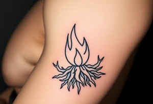 a round flame in a prison of 
roots tattoo idea