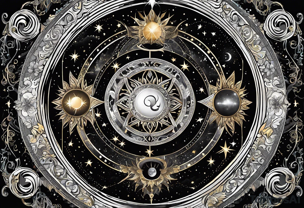 Astrology, Gemini, Natal Chart, angelic, vision, planetary, yin yang, the moon, spiritual third eye, mystical armband tattoo idea