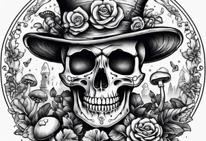 skeleton with mushrooms growing out of it tattoo idea