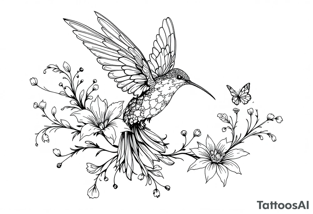 Humming Bird, flower and butterfly tattoo idea