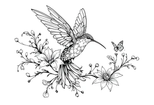 Humming Bird, flower and butterfly tattoo idea