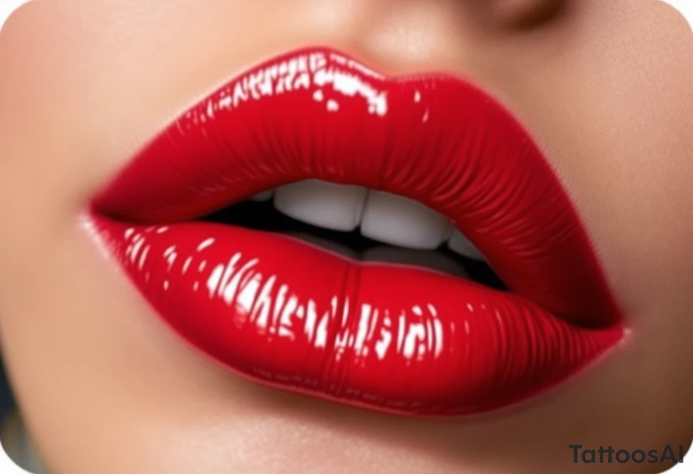 Cherry Bomb Lips – Bright cherry red lips, bold and sultry, like a kiss left on a love letter. tattoo idea